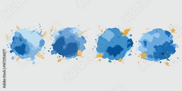 Obraz blue alcohol ink stains with golden splashes