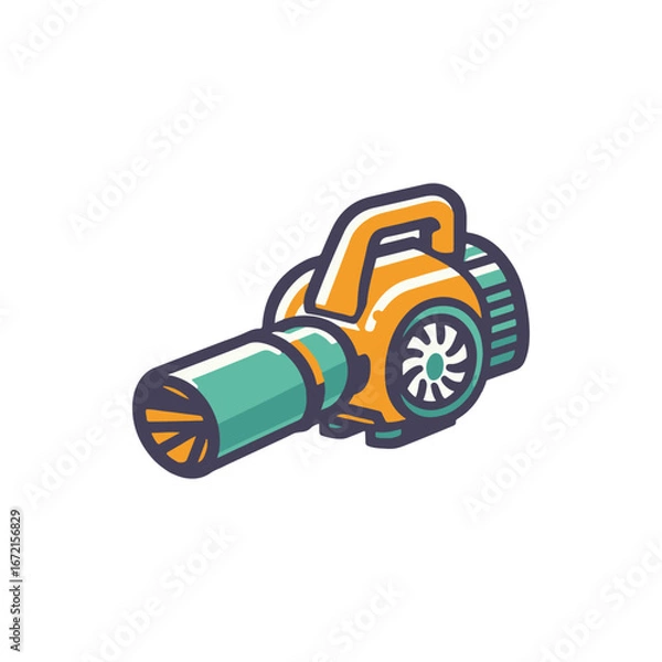 Fototapeta Colorful illustration of a handheld blower used for outdoor cleaning, set against a simple background