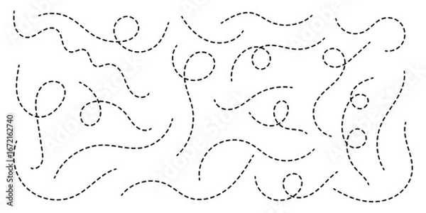 Fototapeta Path travel dotted line trip dashed trace destination track plan and silhouette, travelling symbol . Transport dot paths lines traces tourism design. Vector illustration. EPS 10