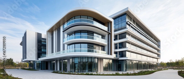 Obraz A modern multi-story building with a sleek angular structure