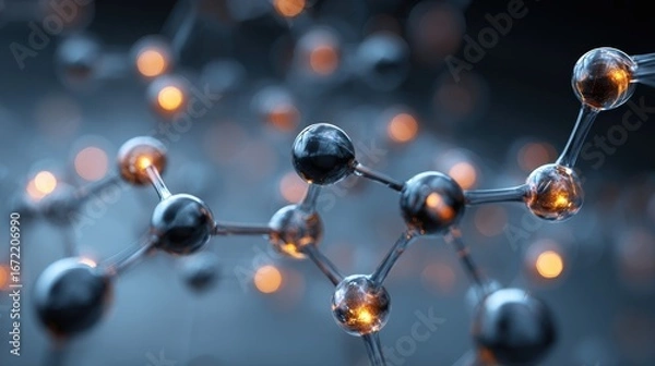 Fototapeta molecule or atom, Abstract structure for Science or medical background, 3d illustration, science, atom, abstract, chemistry, structure, blue, chemical, background