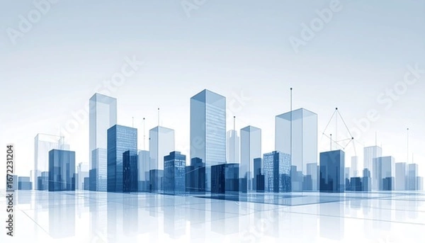 Fototapeta Blue Cityscape Skyline Render.