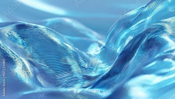 Fototapeta Abstract flowing blue translucent fabric
