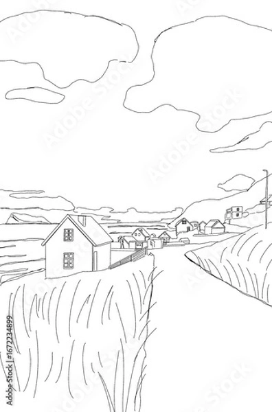 Obraz Coloring the house scenery,색칠하기,컬러링,컬러링북