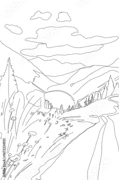 Obraz Coloring the house scenery,색칠하기,컬러링,컬러링북