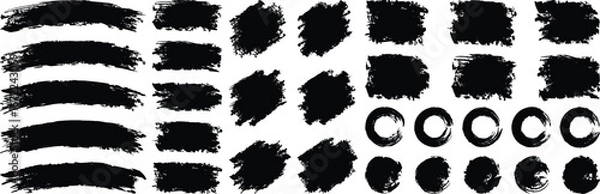 Fototapeta Paint brushes strokes set. Vector paint brush stroke, ink splash and grungy decoration elements. Paint brush stroke and abstract grunge background elements. Ink splash and creative shape