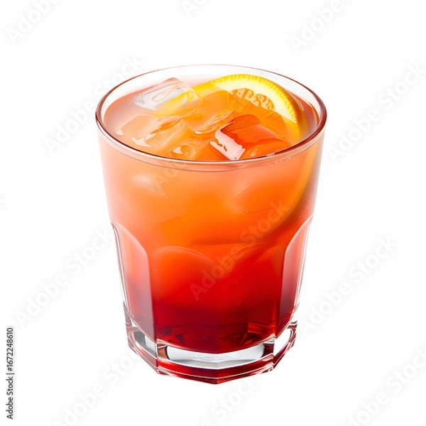 Obraz Vibrant Tequila Sunrise Cocktail with Orange Slice and Ice.