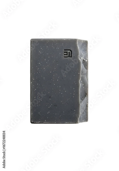 Obraz Dark Gray Bar Soap with Logo on White Background.