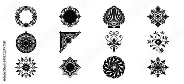 Fototapeta Assorted decorative elements in black and white for design projects and invitations