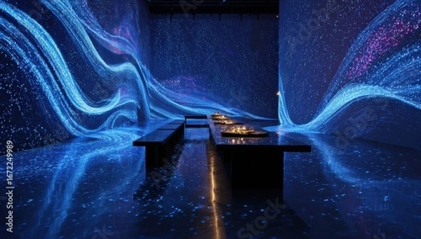 Obraz Futuristic dining space with dynamic light projections