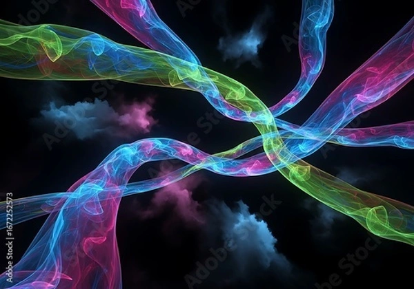 Fototapeta Ethereal ribbons of vibrant color entwined against a backdrop of nebulous formations creating a mesmerizing display