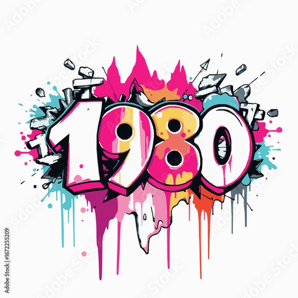 Fototapeta 1980s Graffiti Art with Dripping Paint and Splatters