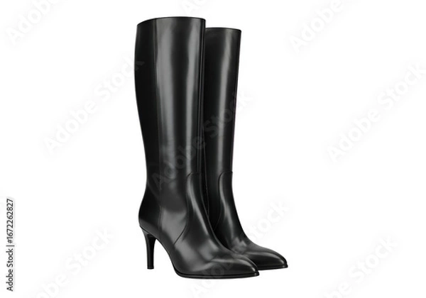 Obraz Elegant Black Leather Knee-High Stiletto Boots.