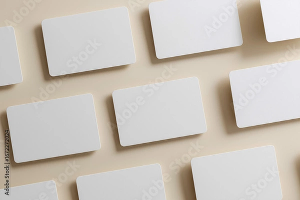 Fototapeta シンプルな白い名刺のモックアップセット（俯瞰構図）
