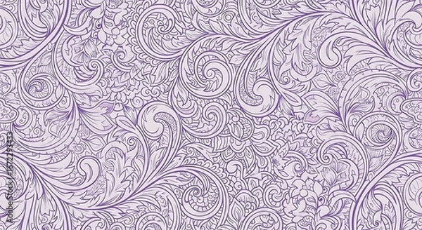 Obraz Intricate and elegant purple floral damask pattern with swirling organic lines creating a vintage and ornate decorative background texture