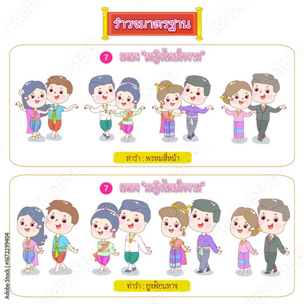 Obraz Cartoon traditional Thai dance vector.