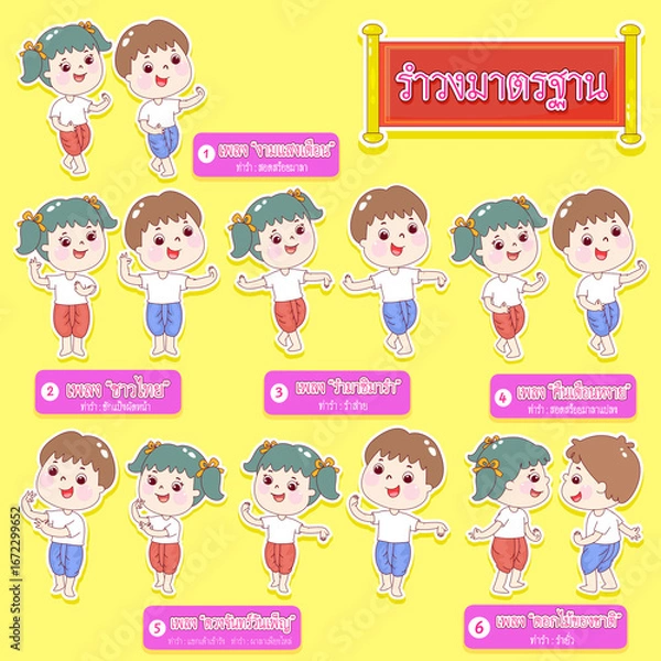 Obraz Cartoon traditional Thai dance vector.