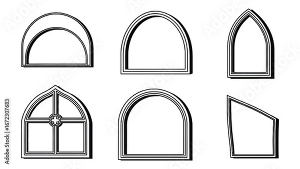 Obraz A diverse assortment of architectural window and arch outlines, showcasing various classic and contemporary design elements for building and graphic projects