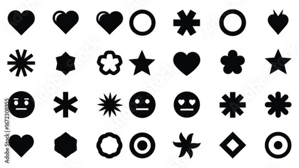 Obraz Vector Shapes Icons Hearts, Stars, Flowers, and Geometric Figures