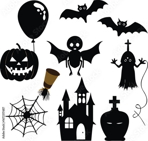 Obraz Collection of black and white halloween themed graphics and icons
