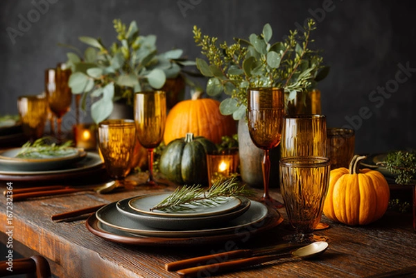 Fototapeta Elegant autumn table setting