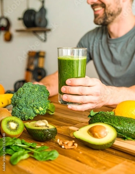 Obraz Man holding a green smoothie