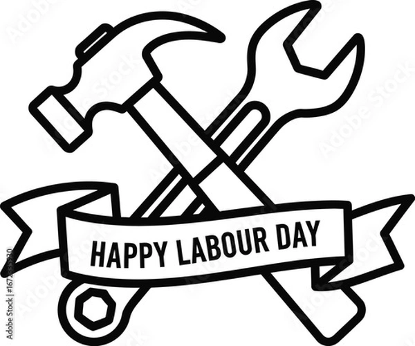 Obraz Happy labour day hammer wrench tools construction worker industry repair diy