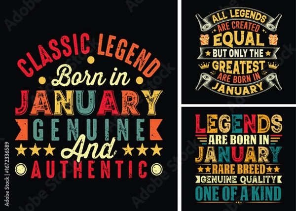 Fototapeta Legends are born in January, Vintage T-shirt Designs For Birthday Gift