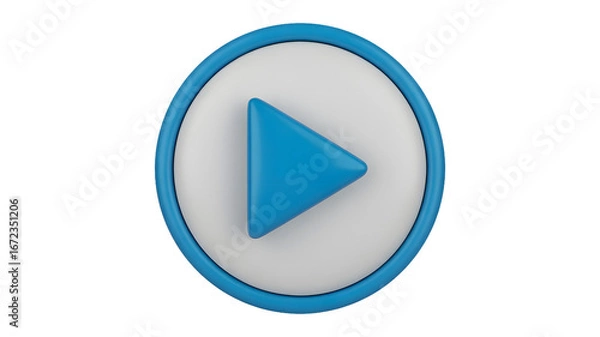 Fototapeta A blue play button icon with a white background and a blue border on a black background render