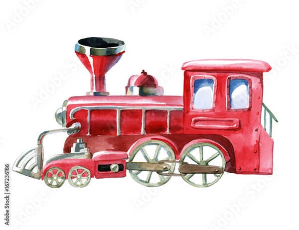 Obraz Watercolor red train.
