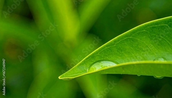 Obraz Close-up of a vibrant green leaf with water droplets (1)