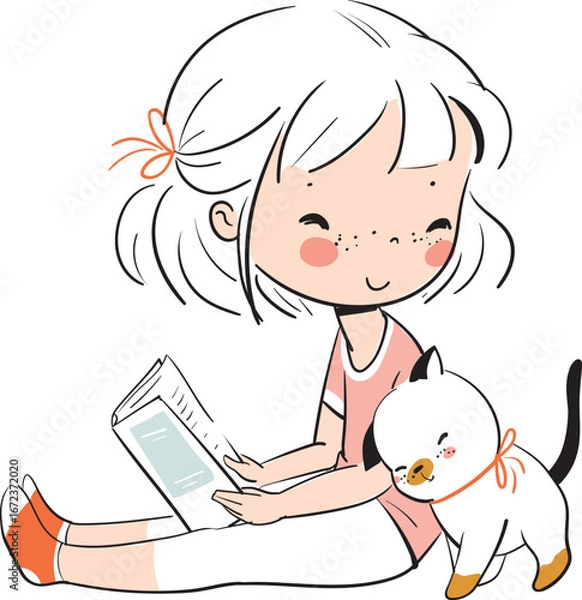 Obraz Cat and cute girl