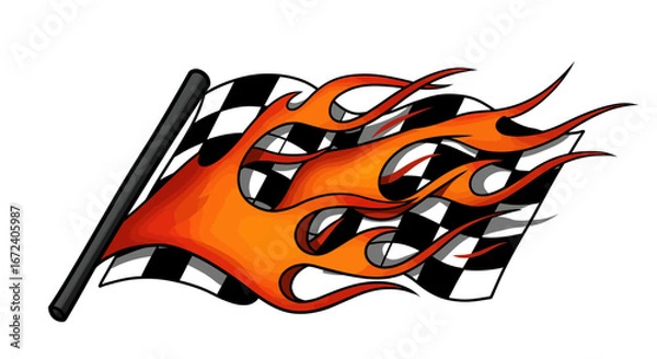 Fototapeta Fiery Racing Flag A Dynamic Illustration of Speed, Competition, and Victory with Flames, Ideal for Motorsports