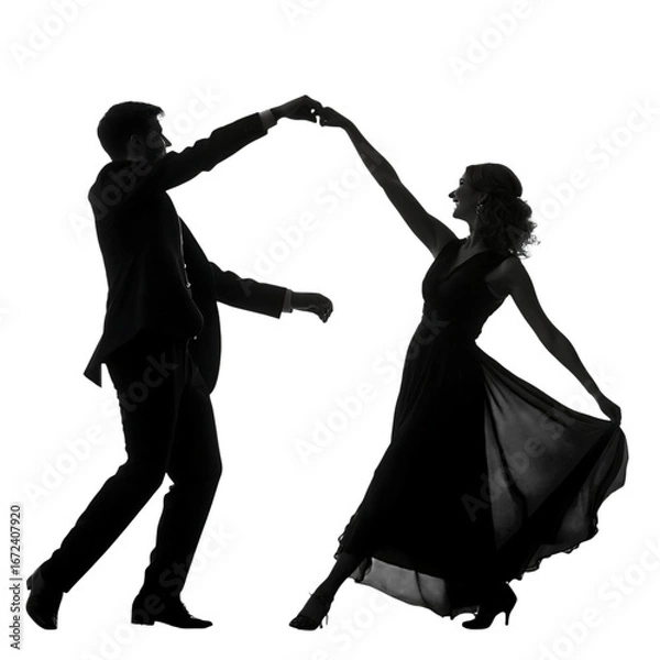 Fototapeta Couple dancing elegantly in silhouette isolated on transparent background