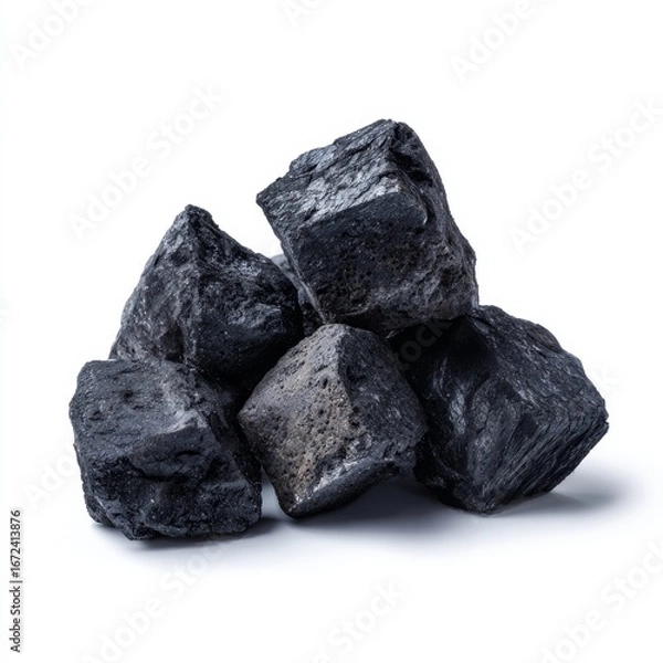 Fototapeta Pile of dark coal rocks. The dark charcoal creates a rough texture against the surface