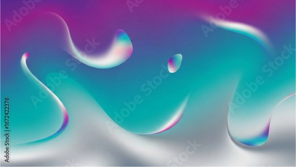 Fototapeta Abstract image featuring fluid shapes with gradient colors of purple teal and silver hues design