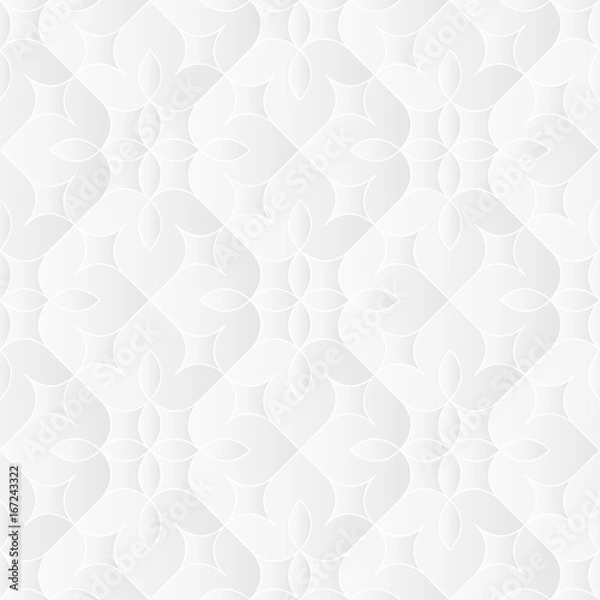 Obraz Neutral white texture. Ornamental floral background with 3d folded paper effect. Vector seamless repeating pattern.