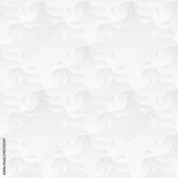 Obraz Neutral white texture. Decorative background with 3d pleated paper effect. Vector seamless repeating pattern with floral elements.
