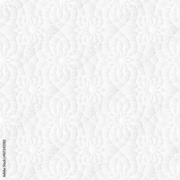 Fototapeta Neutral white texture. Abstract geometric background with 3d carving effect. Vector seamless repeating pattern.