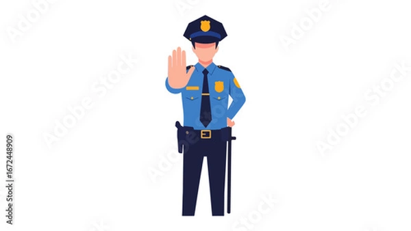 Fototapeta Law Enforcement Officer: A digitally illustrated law enforcement officer in crisp uniform, extending a hand to enforce safety regulations and uphold the law, embodying duty and commitment.