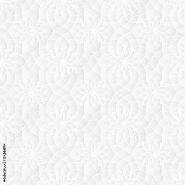 Obraz Neutral white texture. Abstract geometric background with 3d carving effect. Vector seamless repeating pattern.