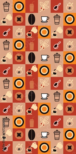 Fototapeta Vector drawing geometric pattern coffee pattern coffee beans background coffee tones design elements