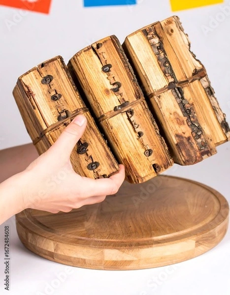 Obraz Wooden books held by a hand