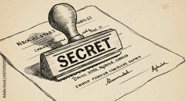 Obraz A rubber stamp with the word "SECRET" pressed onto a document with illegible text.