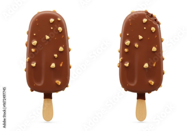 Fototapeta Indulgent chocolate nutty ice cream bar one bitten revealing creamy texture delicious treat