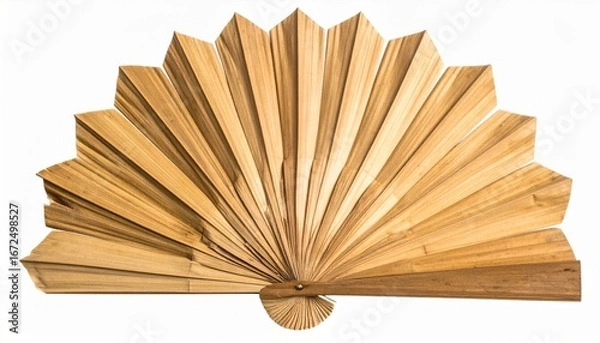 Fototapeta Wooden Fan Craft Isolated on White Background Intricate Design and Detail