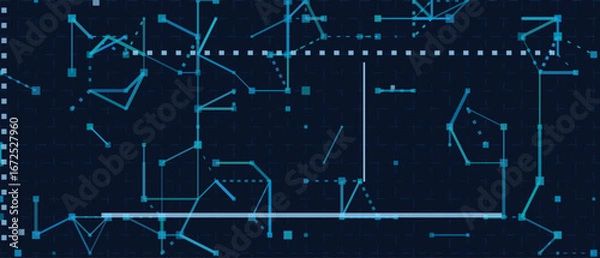 Fototapeta Abstract vector tech background with digital network elements and geometric patterns.
