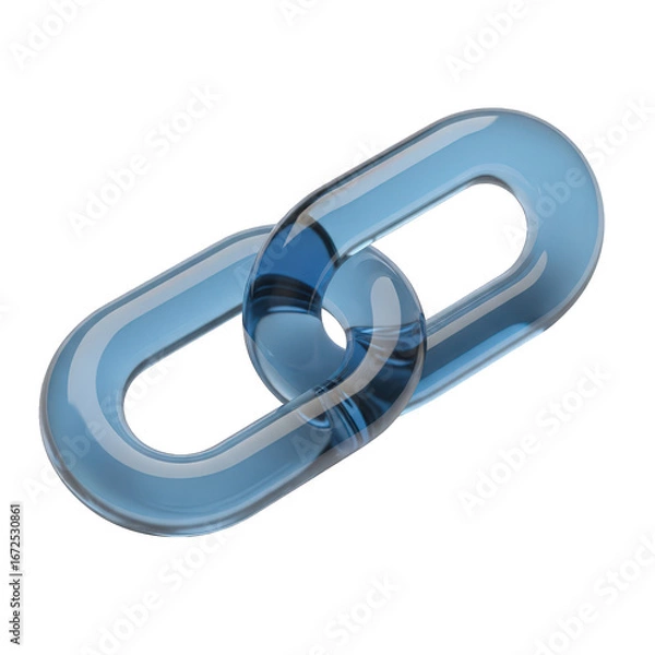 Fototapeta 3d icon of blue glass chain link isolated on transparent background