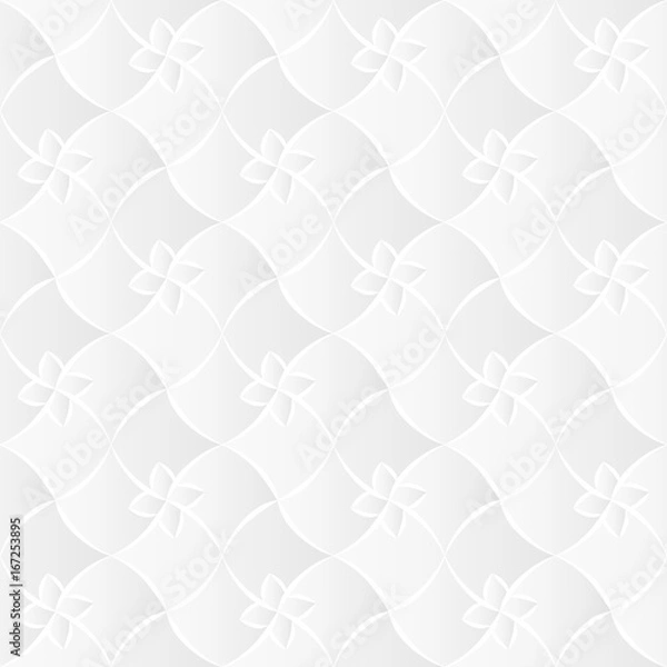 Obraz Neutral white texture. Stylized floral trellis background with 3d carving effect. Vector seamless repeating pattern.