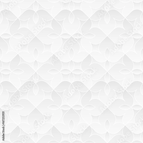 Obraz Neutral white texture. Ornamental floral background with 3d folded paper effect. Vector seamless repeating pattern.